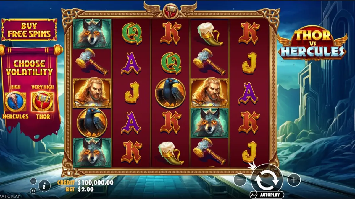 Tampilan visual slot Thor vs Hercules dengan tema mitologi yang epik